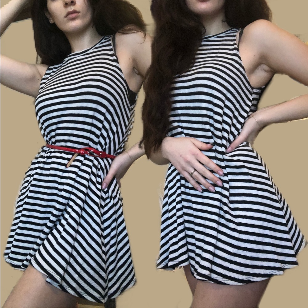 Black & White Striped Tunic/Mini Dress